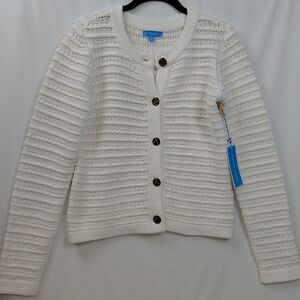 Draper James Button Up Cardigan Ivory Women's Size Small Gold Buttons Knit